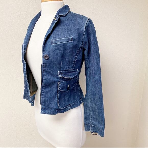 Anthropologie Louie Denim Jean Jacket Blazer 0 - Picture 4 of 9